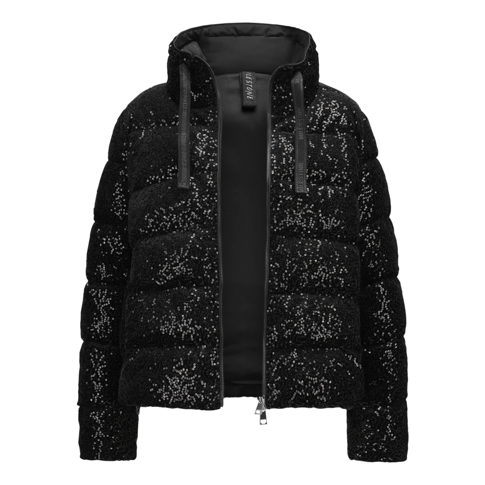 Milestone Glanzende Paillettenfluwelen Jas Black Dames