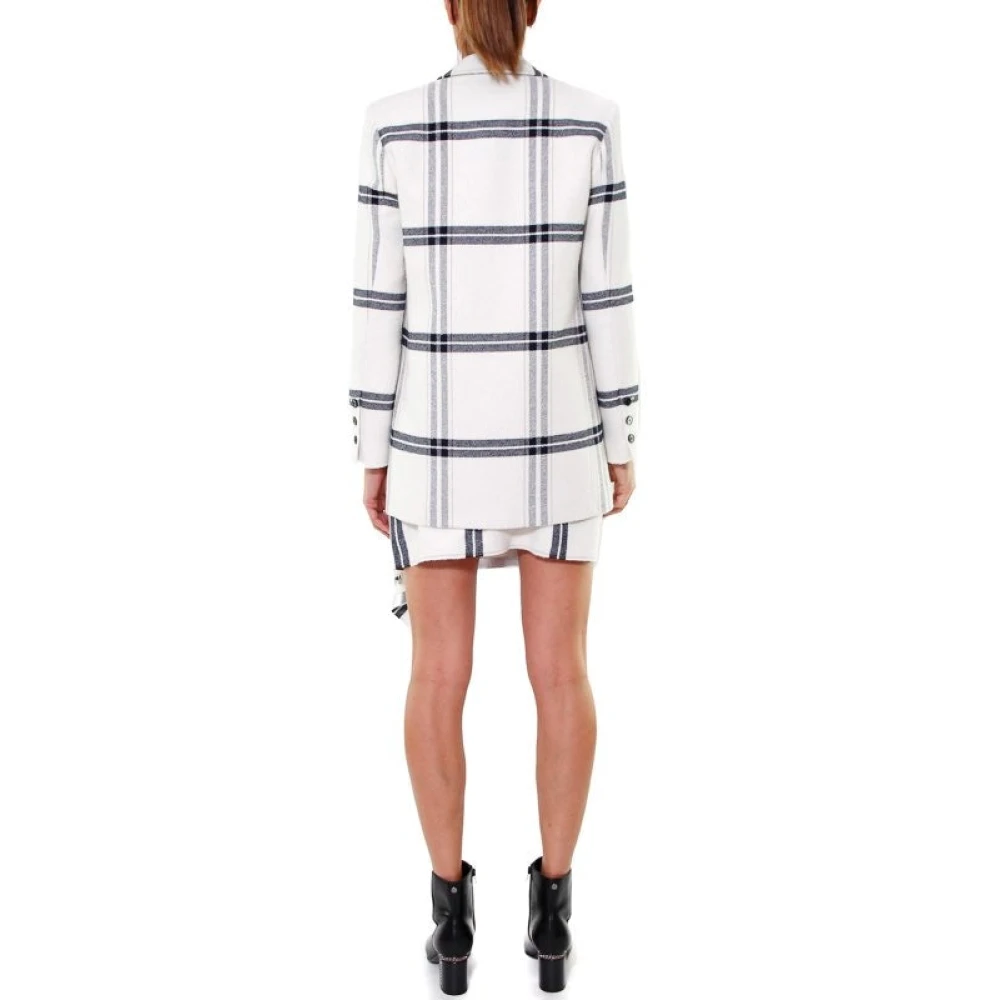 pinko Witte Tartan Wollen Lange Jas White Dames