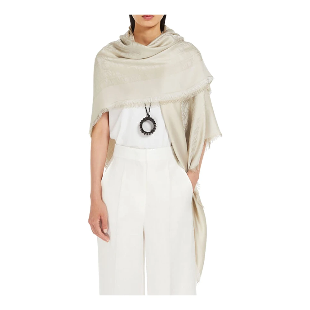 Max Mara Zijden en katoenen jacquard sjaal Beige Dames