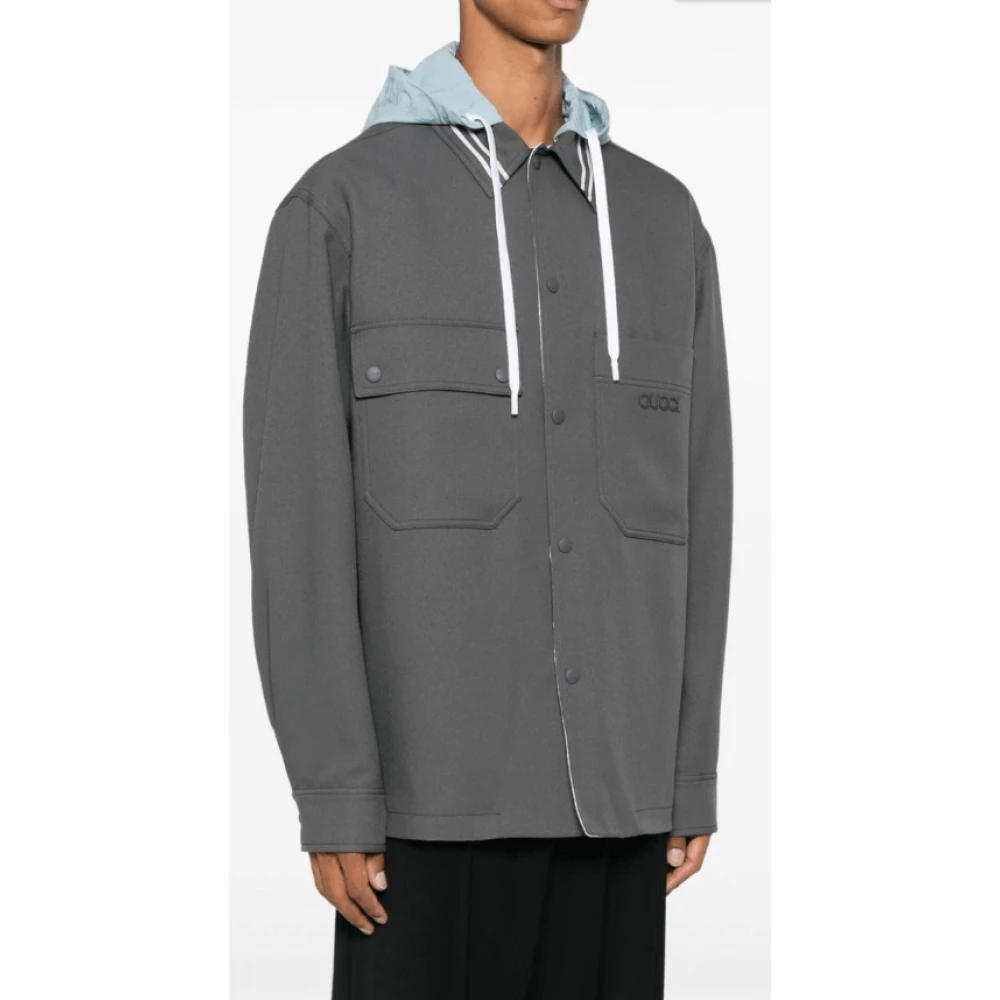 Gucci Logo Patch Shirt Jacket Gray Heren