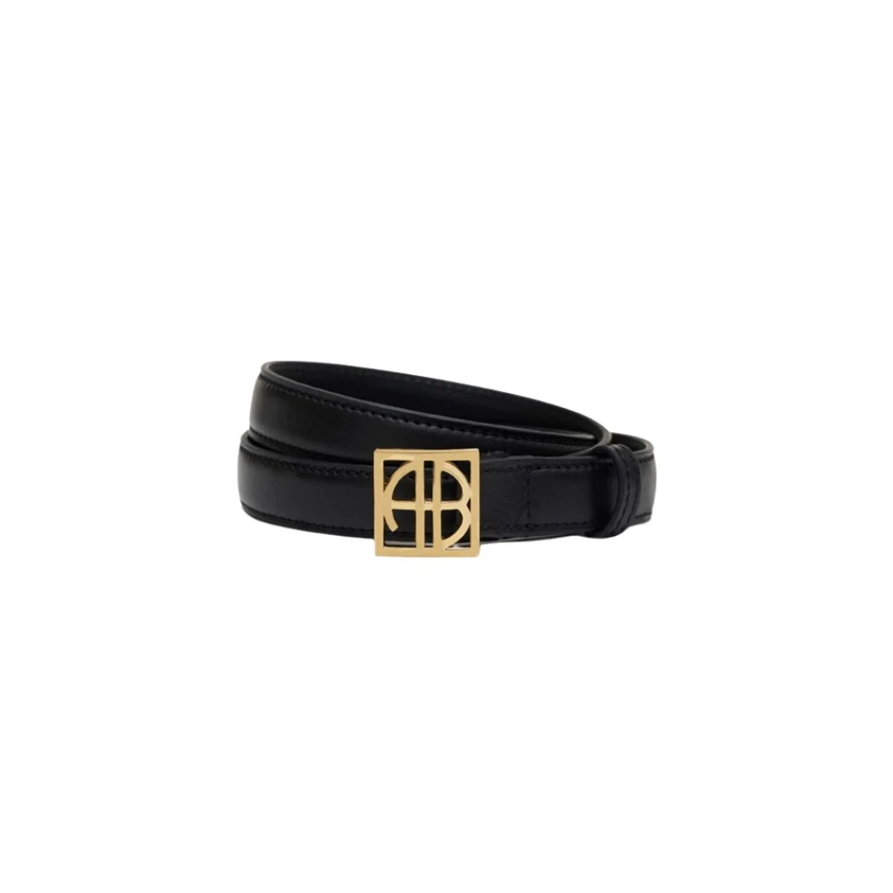 Anine Bing Monogram riem met gouden logogesp Black Dames