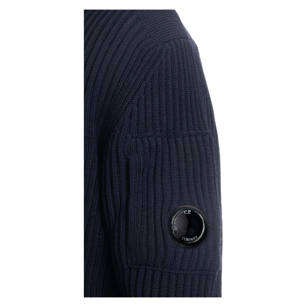 C.P. Company Blauwe Geribbelde Trui met Kwart Rits Blue Heren