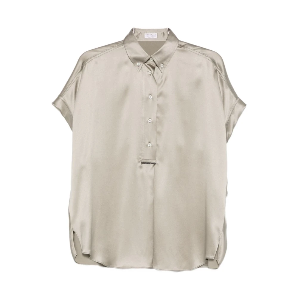 Brunello Cucinelli Green Silk Short-Sleeve Shirt - Female - Shirts - Xl - Blouses & Shirts