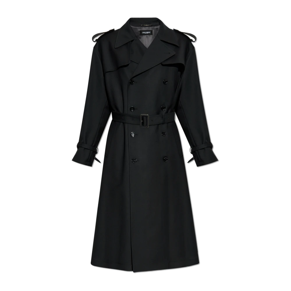 Dolce & Gabbana Men's Black Trench Coats, Xl, Double-Breasted Trench Coat