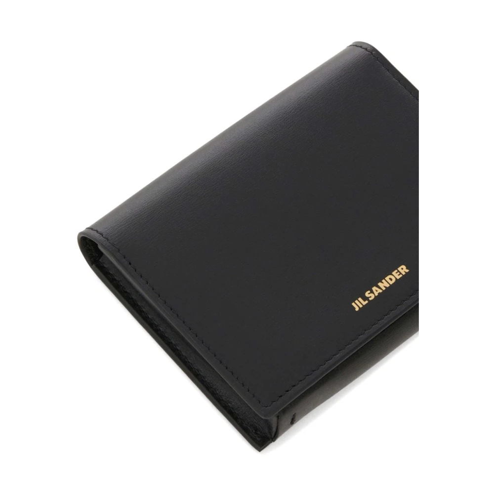 Jil Sander Zwarte Leren Portemonnee met Logostempel Black Dames