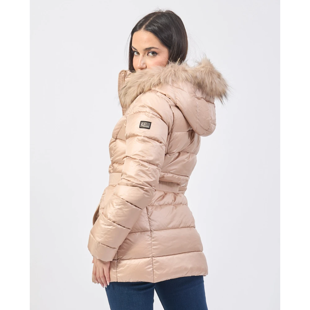 YES ZEE Gewatteerde Beige Jas met Bont Capuchon Beige Dames