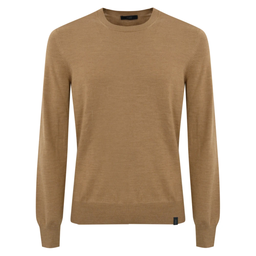 Fay Bruine Wollen Trui Geribbelde Kraag Manchetten Brown Heren