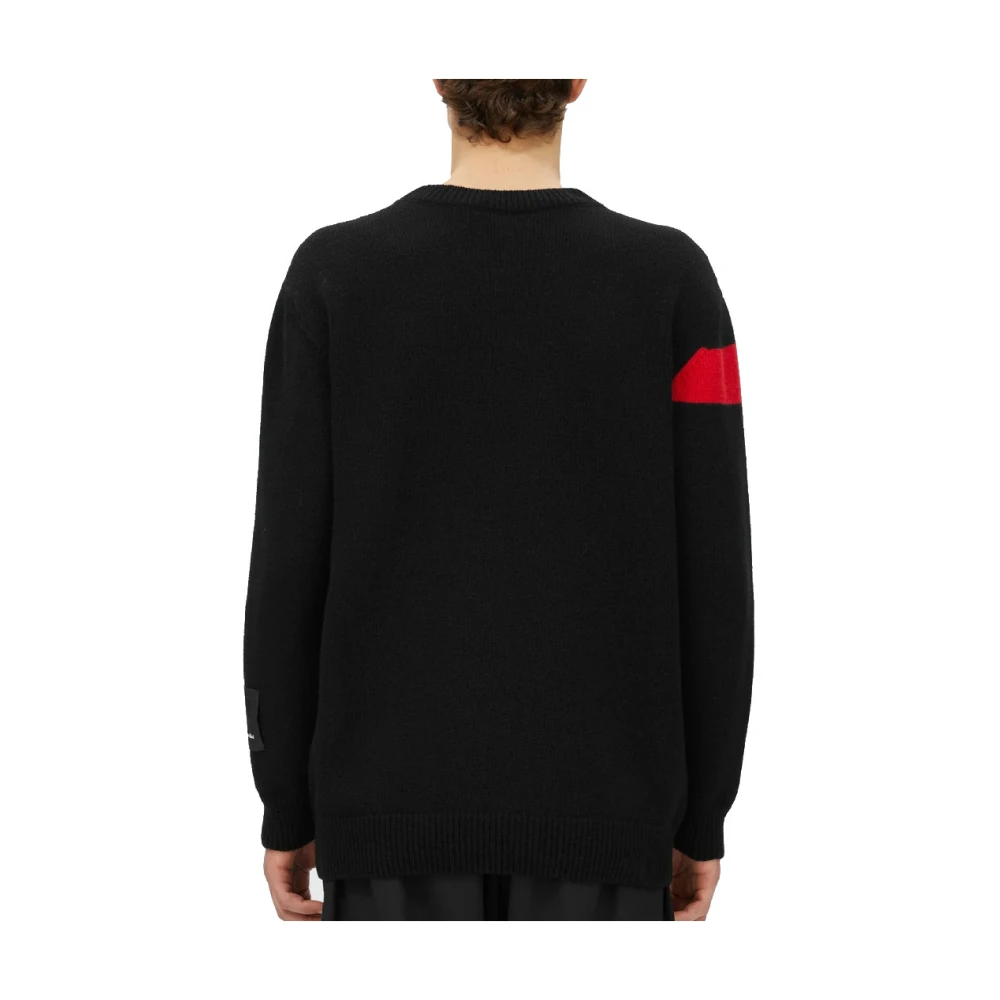 Msgm Zwart rode fijngebreide trui met logo Black Heren
