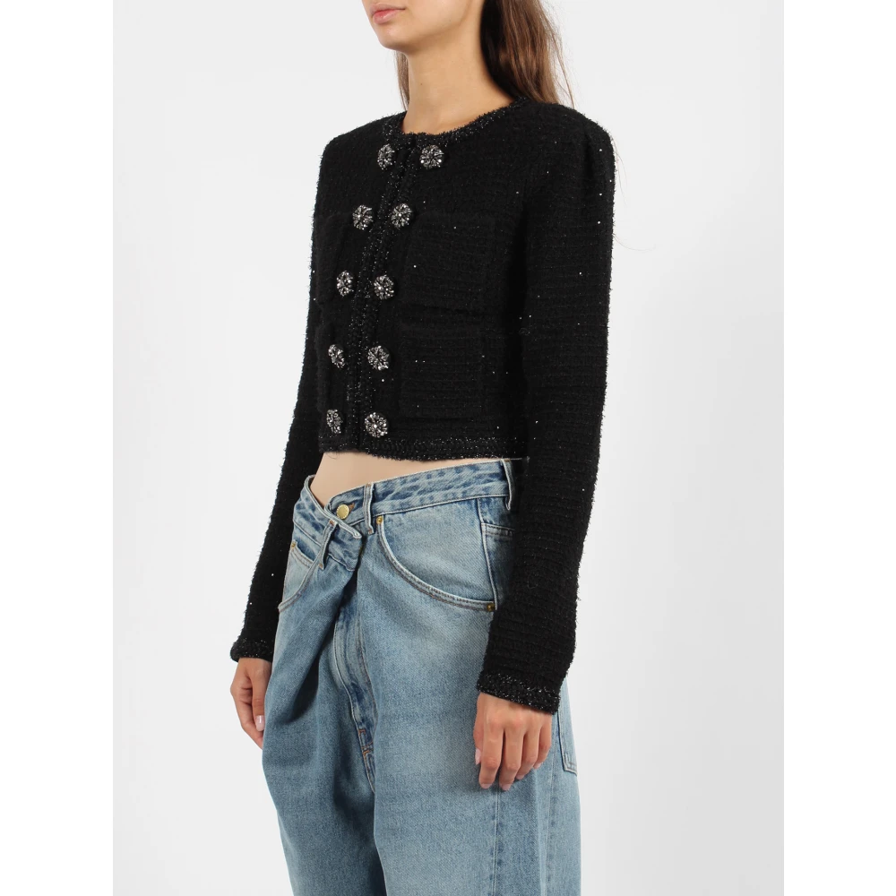 Self Portrait Paillet Crop Tweed Gebreid Jack Black Dames