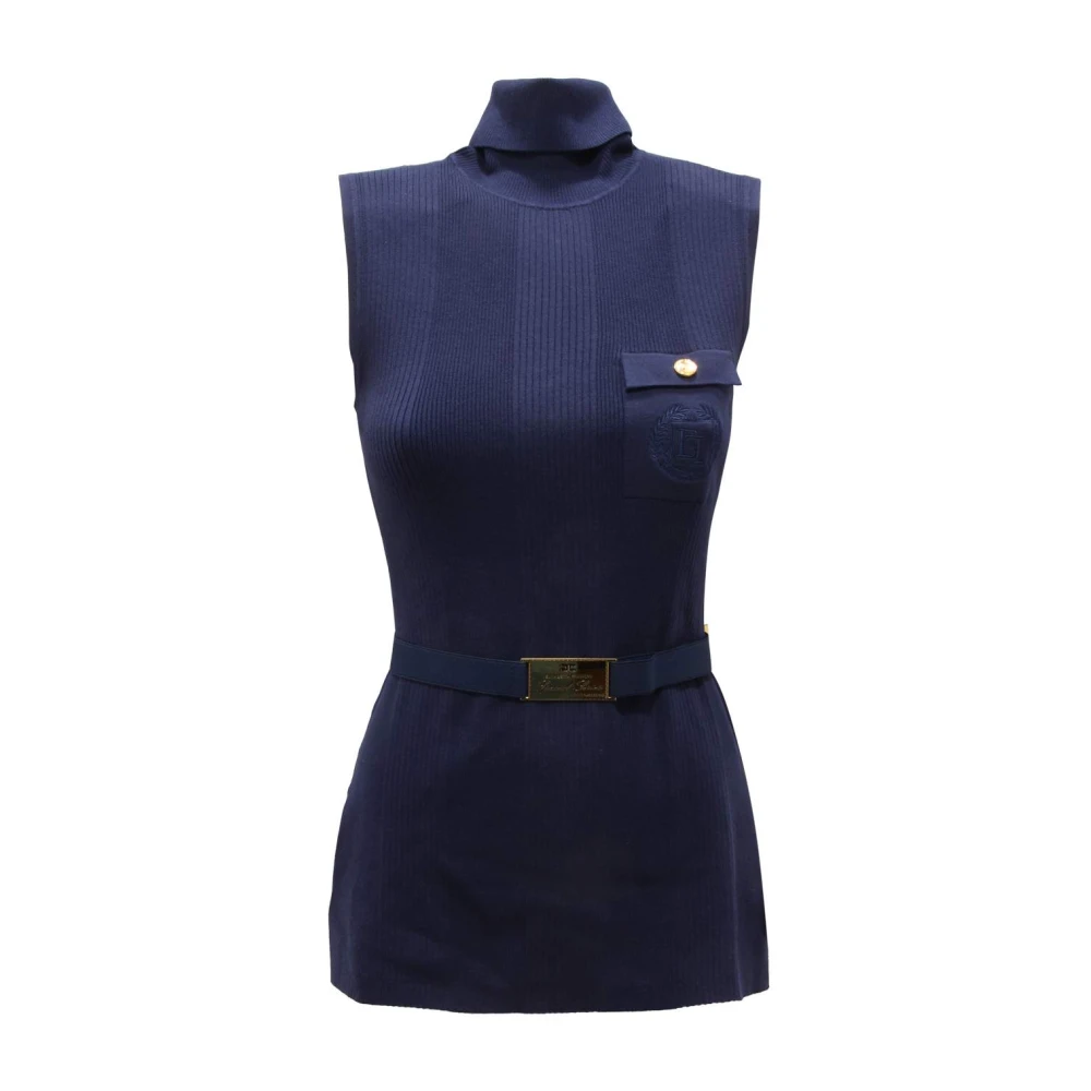 Elisabetta Franchi Blue Dolcevita Sicato Wo Jumper - Female - Sleeveless Tops - Xl - Tops