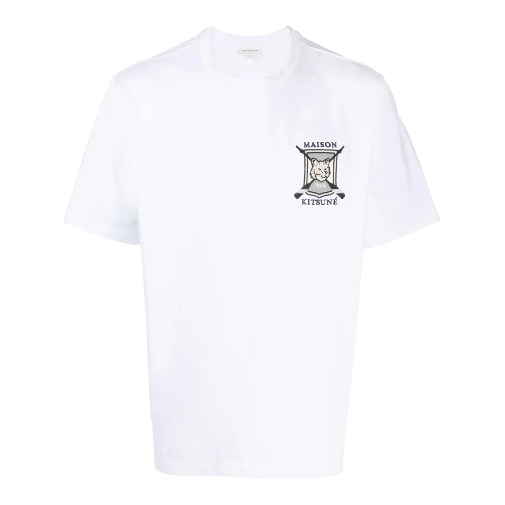 Maison Kitsuné Witte College-Fox Katoenen T-shirt White Heren