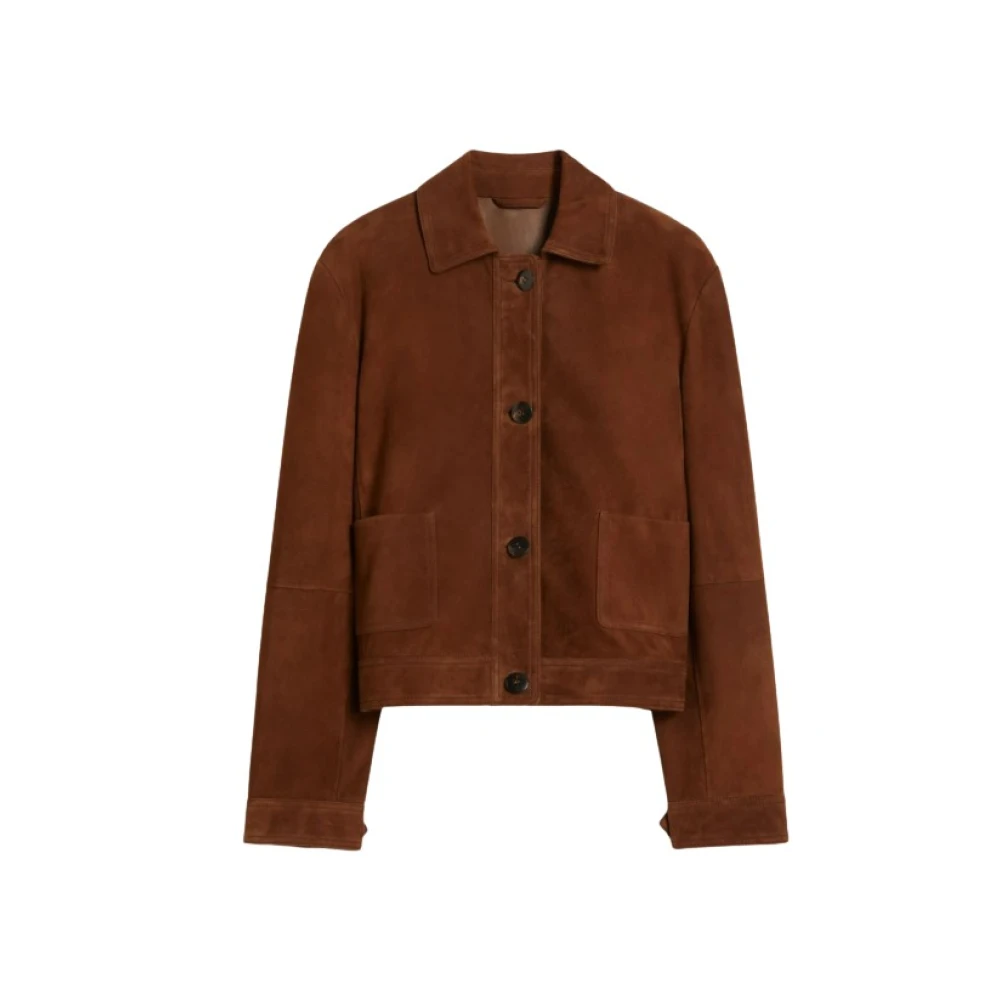 Max Mara Women's Brown Leather Jackets, 2XS, Mstbaia Pocket Button Jacket
