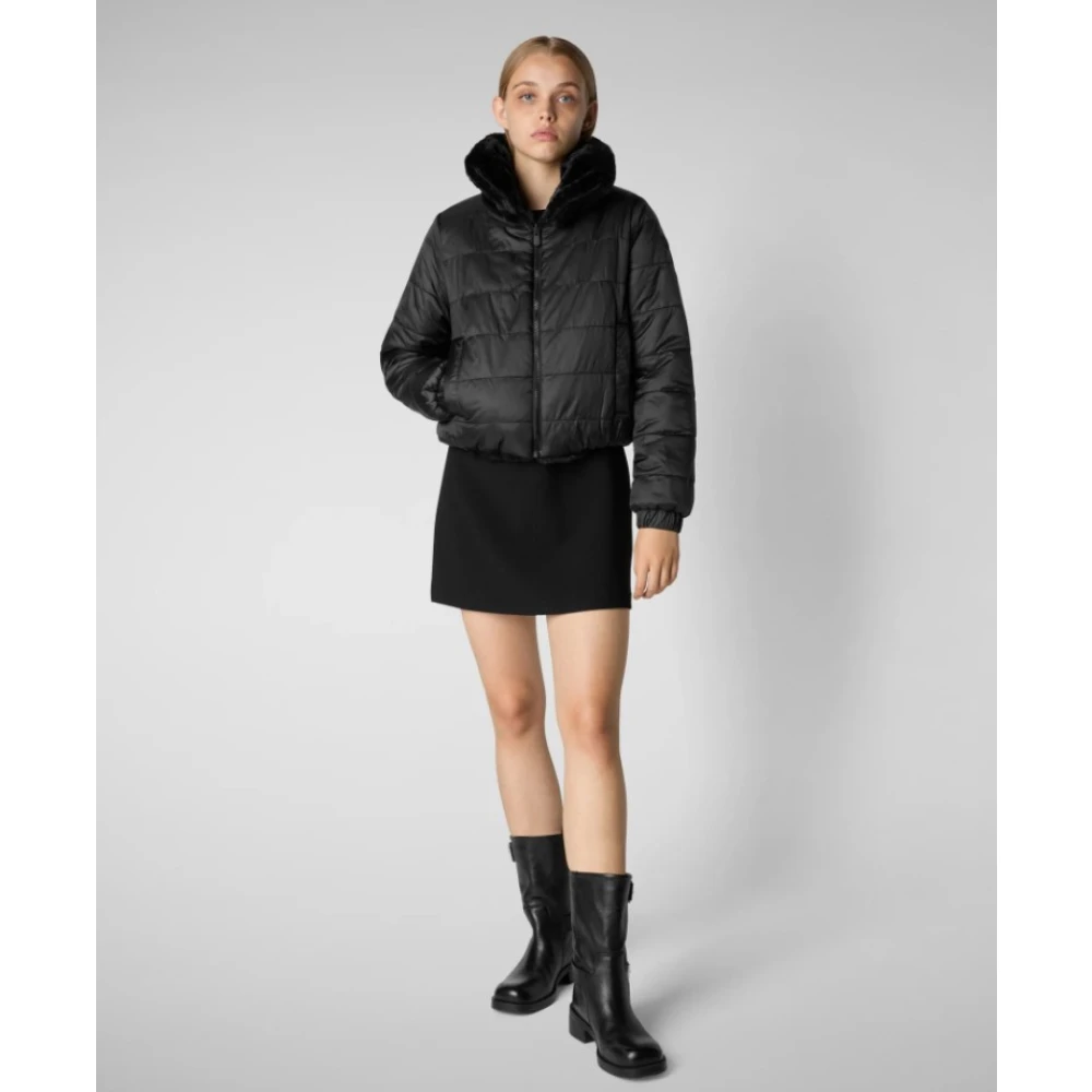 Save The Duck Fury19 Zwarte Bontjas Omkeerbaar Gewatteerd Black Dames