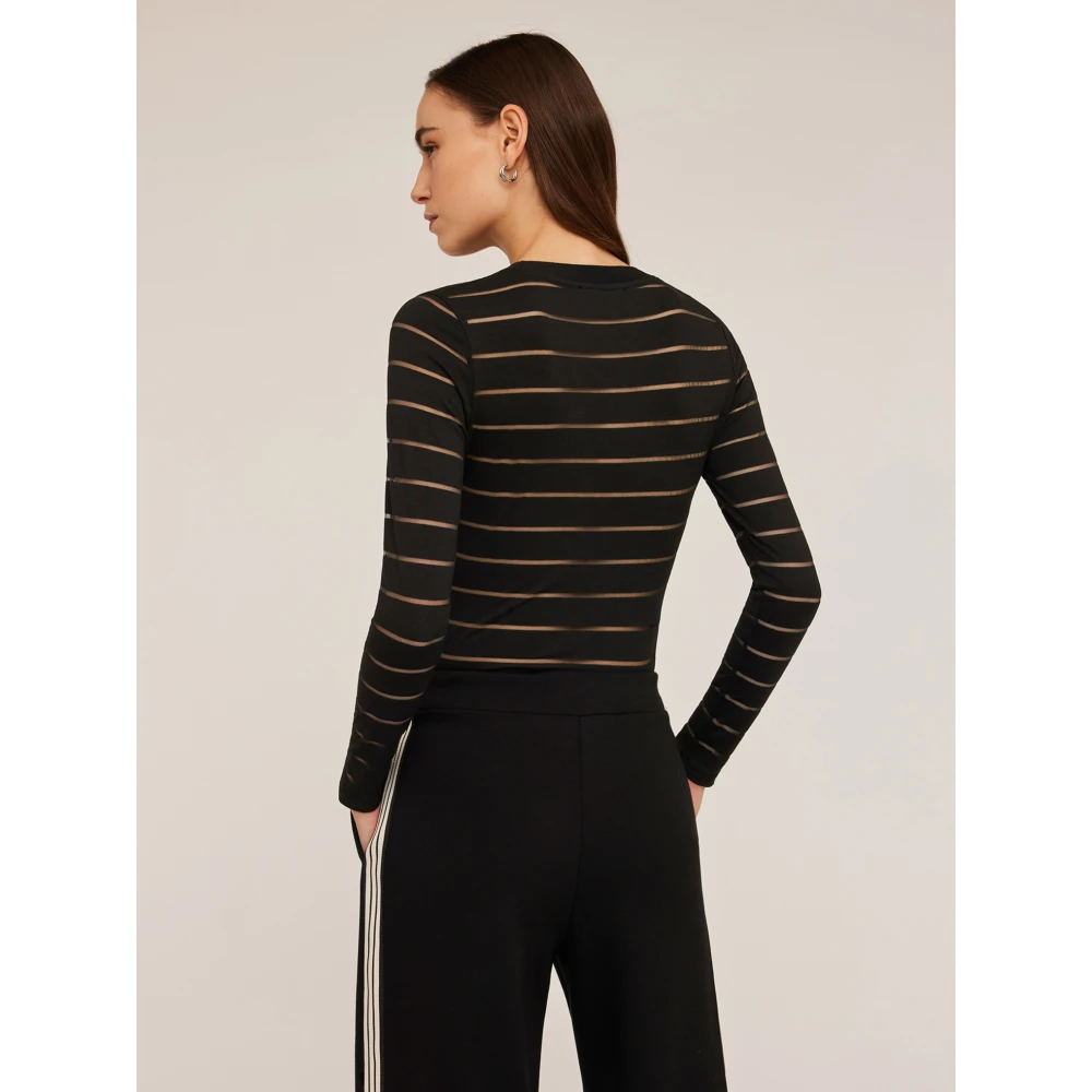 Motivi Gestreepte bodysuit van devoré-jersey Black Dames