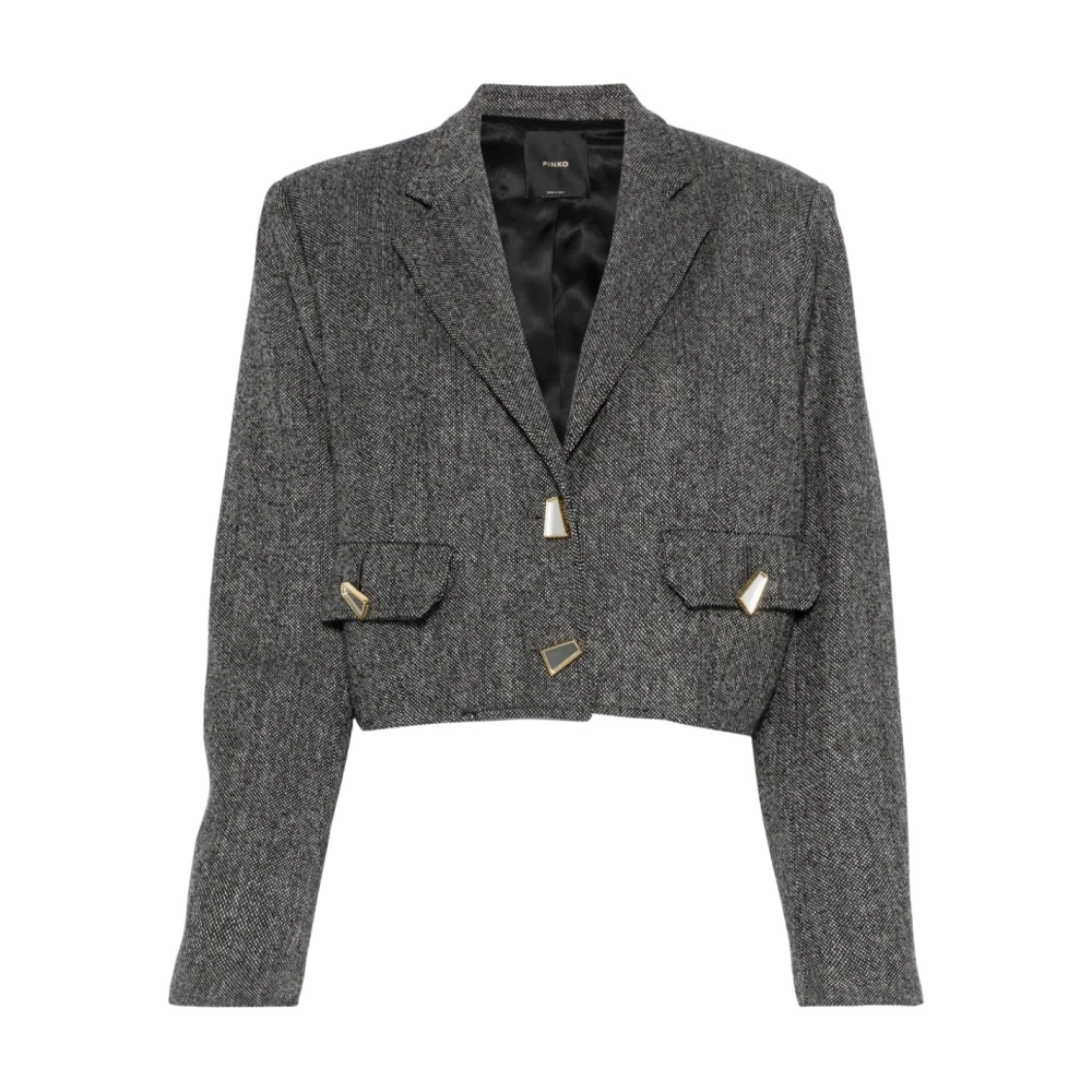 Pinko Zwart Geweven Jas Knoopsluiting Black Dames