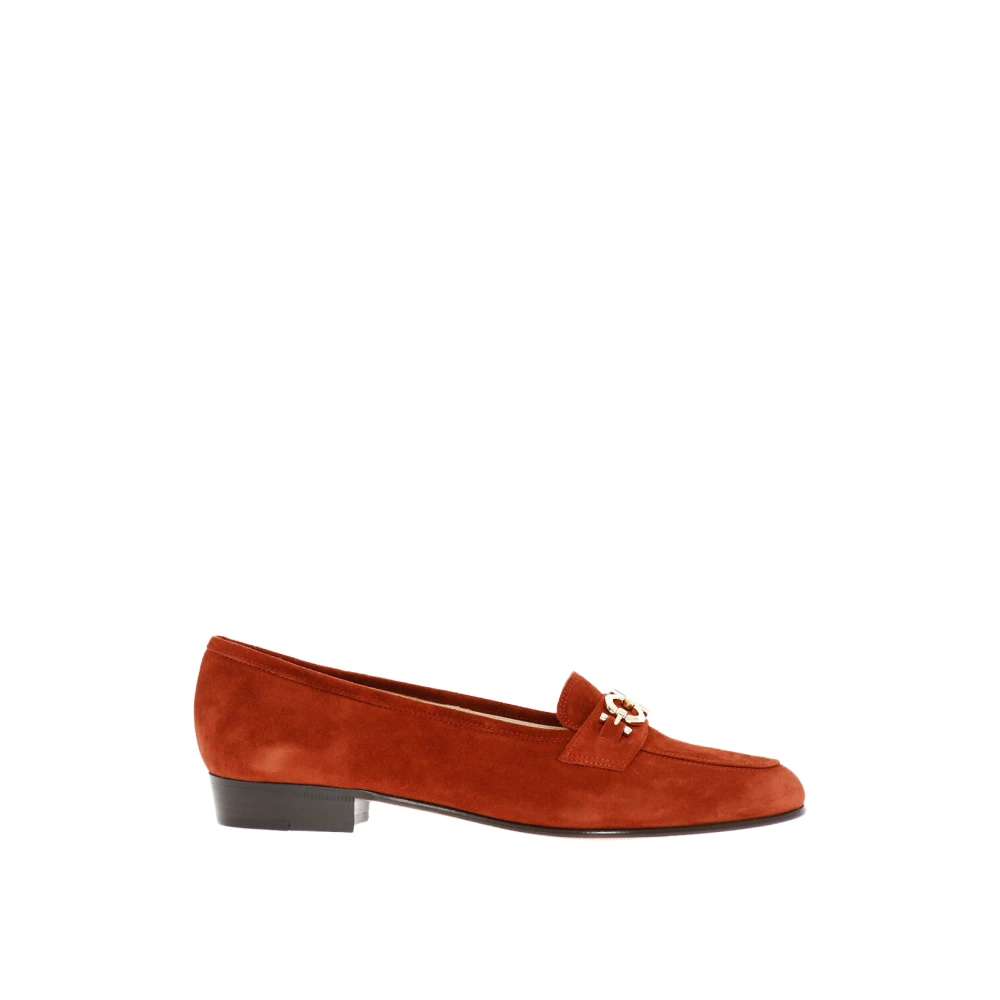 Ferragamo Women's Red Logo Loafers Suede Leather Sole