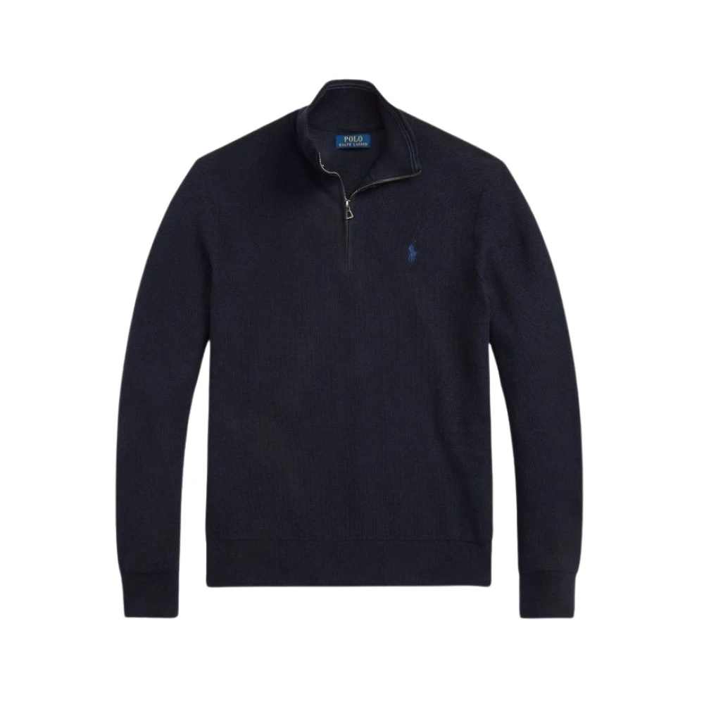 Ralph Lauren Men's Blue Turtlenecks, M, Ribbed Half-Zip Jumper - Navy