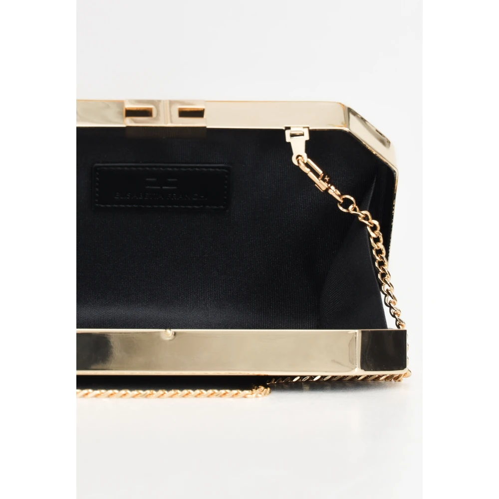 Elisabetta Franchi Zwarte achthoekige clutch met gouden metaal Black Dames