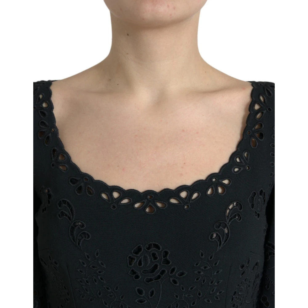 Dolce & Gabbana Bloemen Kant Bodycon Midi Jurk Black Dames