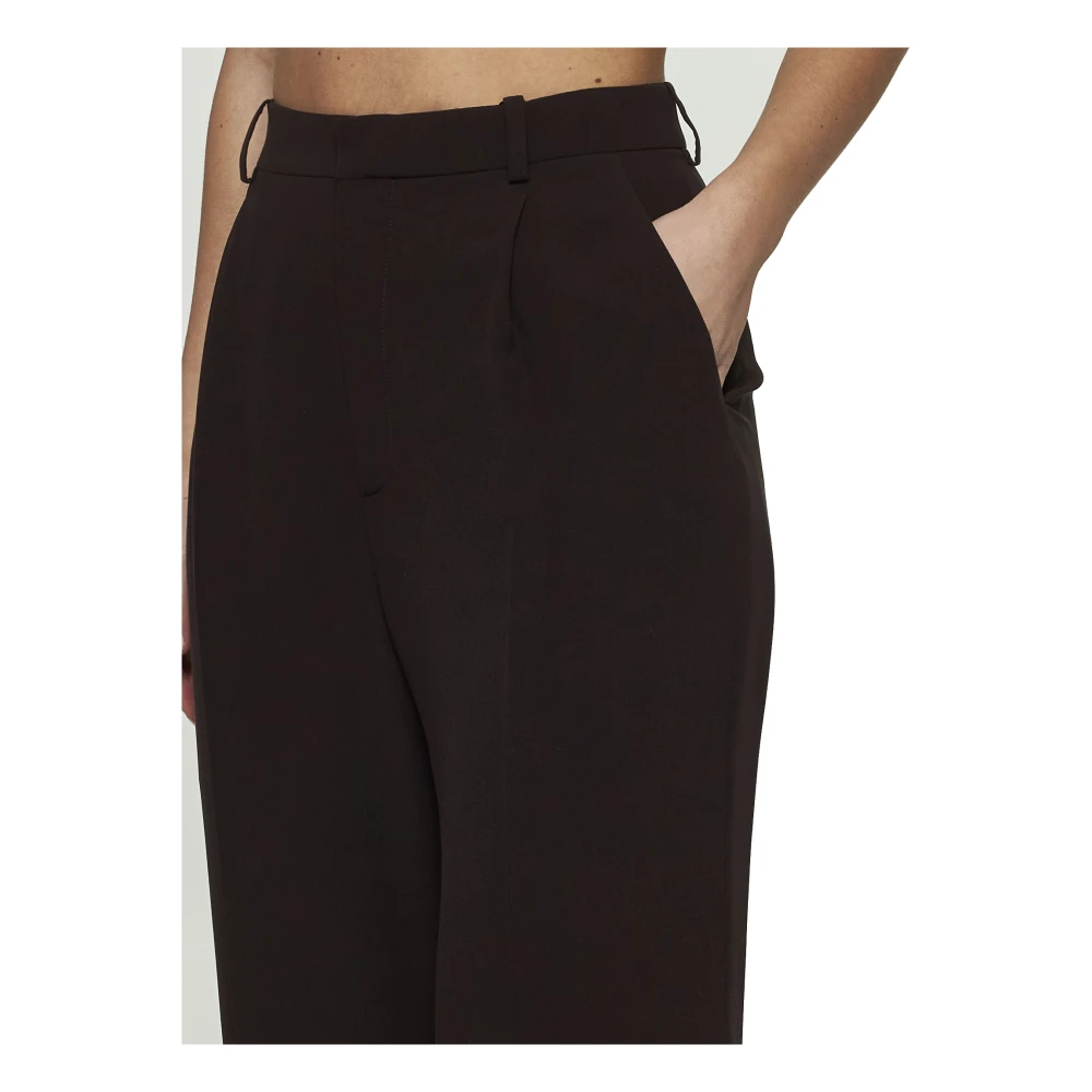 Saint Laurent Zijde Bruine Broek met Hoge Taille Brown Dames