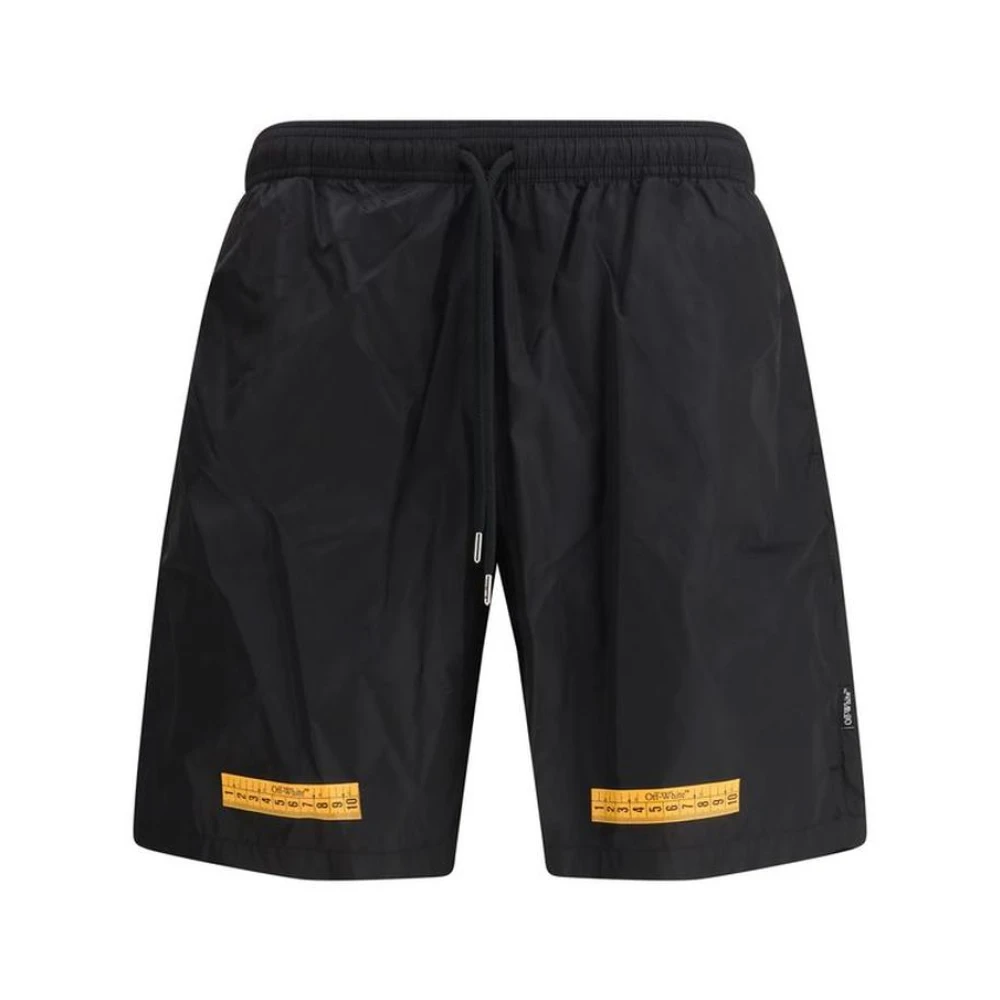 Off White Surfer Zwemshorts met Tape Detail Black Heren