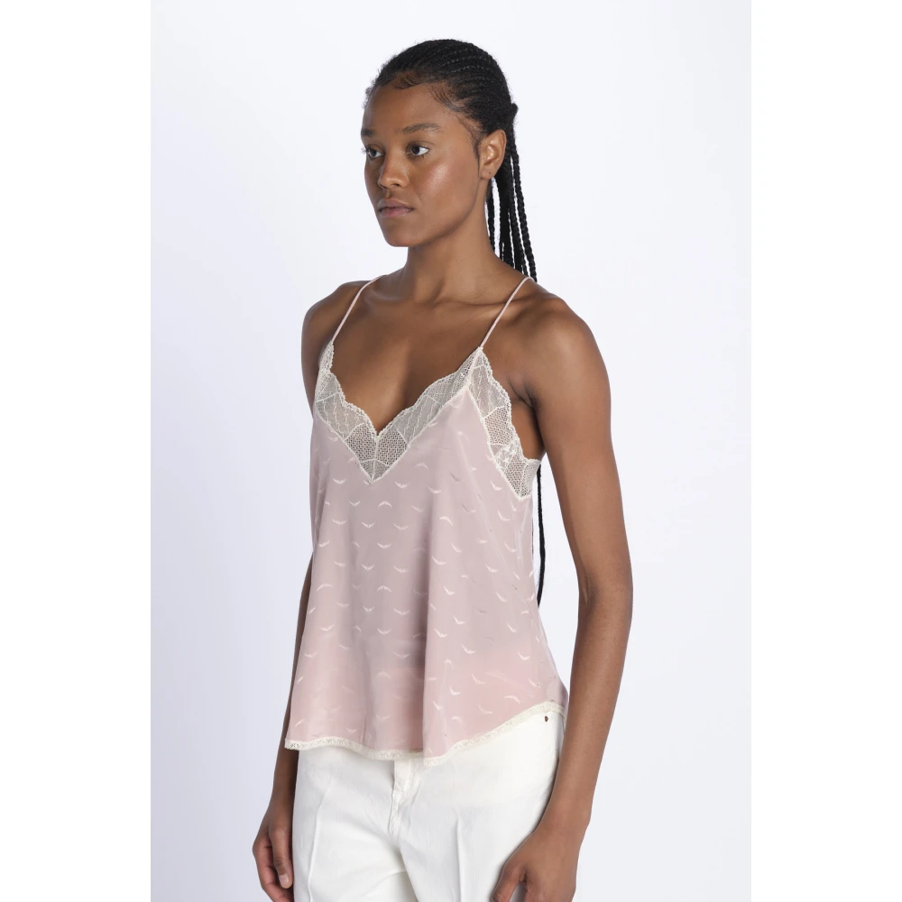 Zadig & Voltaire Roze Zijden Top met Vleugels Pink Dames