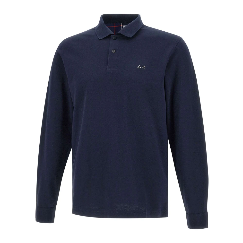 Sun68 Heren Polo Shirt met Tartan Elleboog Patches Blue Heren