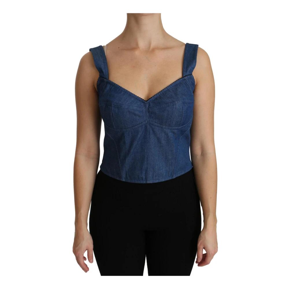 Dolce & Gabbana Women's Blue Stylish Sleeveless Bustier Blouse