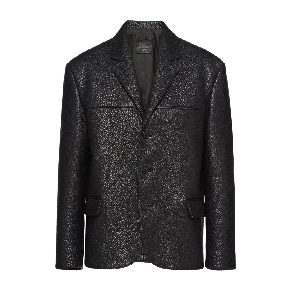 Prada Klassieke leren jas voor mannen Black Heren