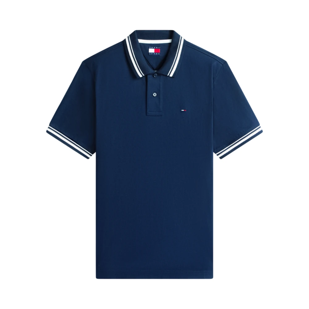 Tommy Jeans Men's Blue Polo Shirts, M, Flag Regular Fit Tipped Polo Shirt