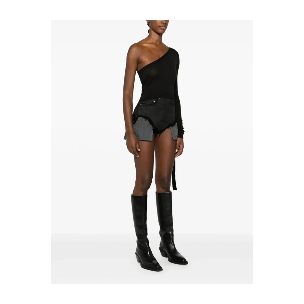 Rick Owens One Shoulder Logoed Katoenen Top Black Dames