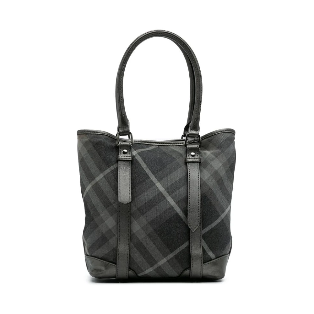 Burberry Vintage Women's Gray Pre-Owned Check Tote Bag