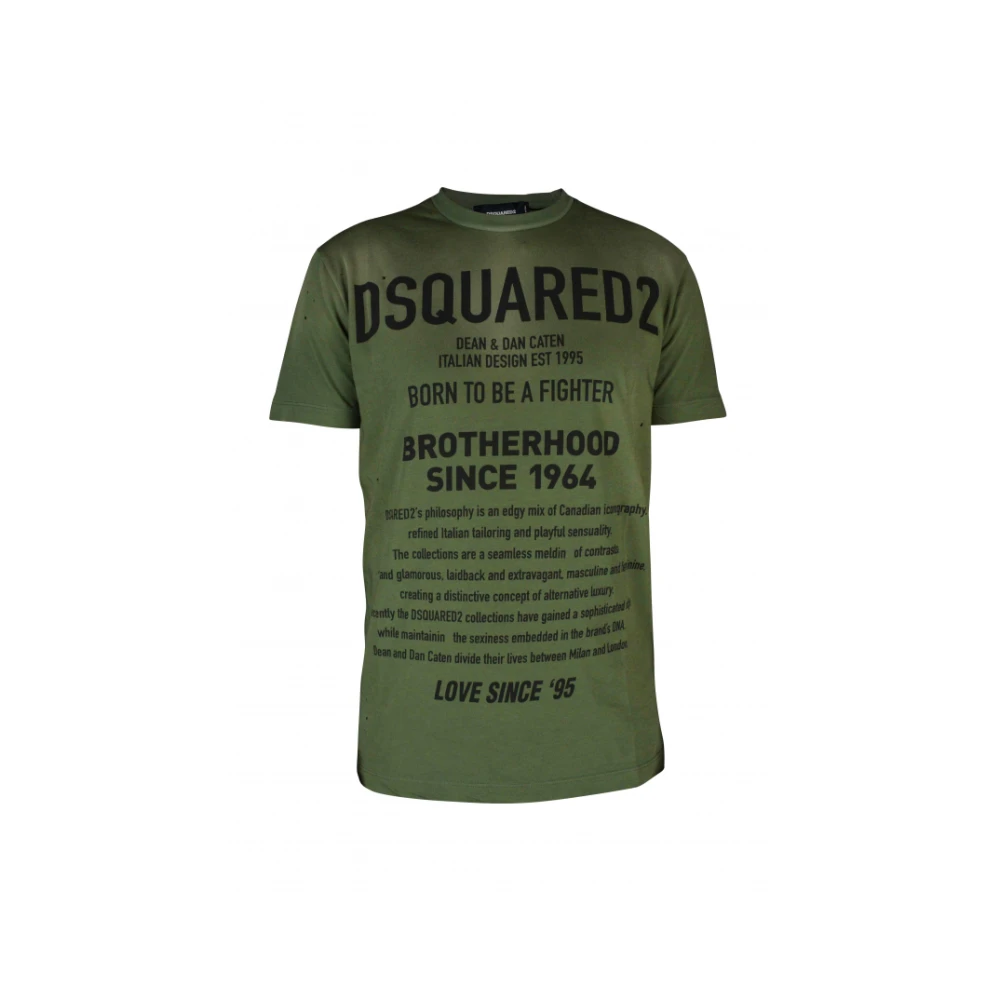Dsquared2 Khaki Korte Mouw T-Shirt met Bedrukte Inschriften Green Heren