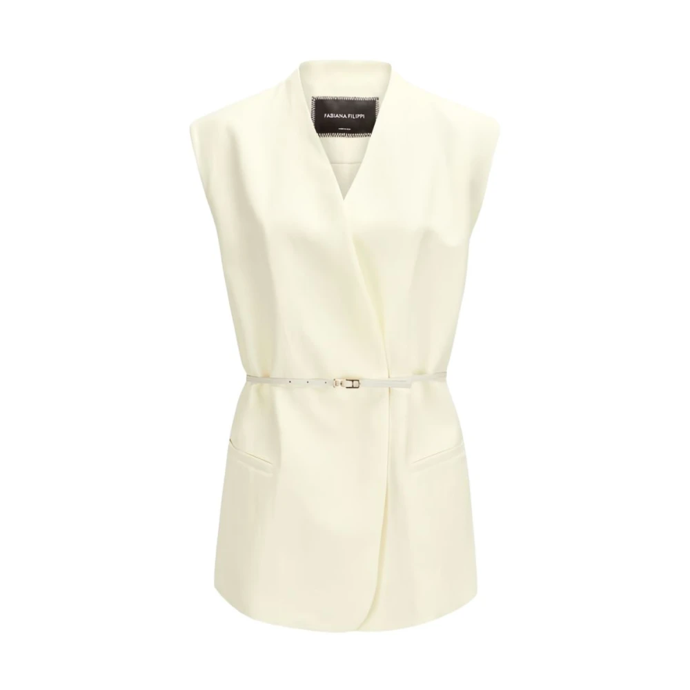 Fabiana Filippi Women's Beige Waistcoats, S, V-Neck Belted Waistcoat