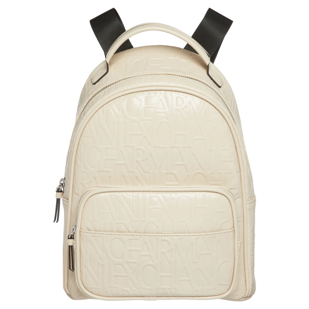 Armani Exchange Women's White Backpack With All-Over Logo Print