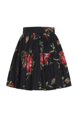 Rose bouquet-print short skirt