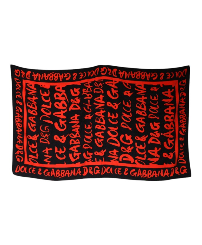 serviette-de-plage-en-coton-noir-avec-logo-imprime-rouge