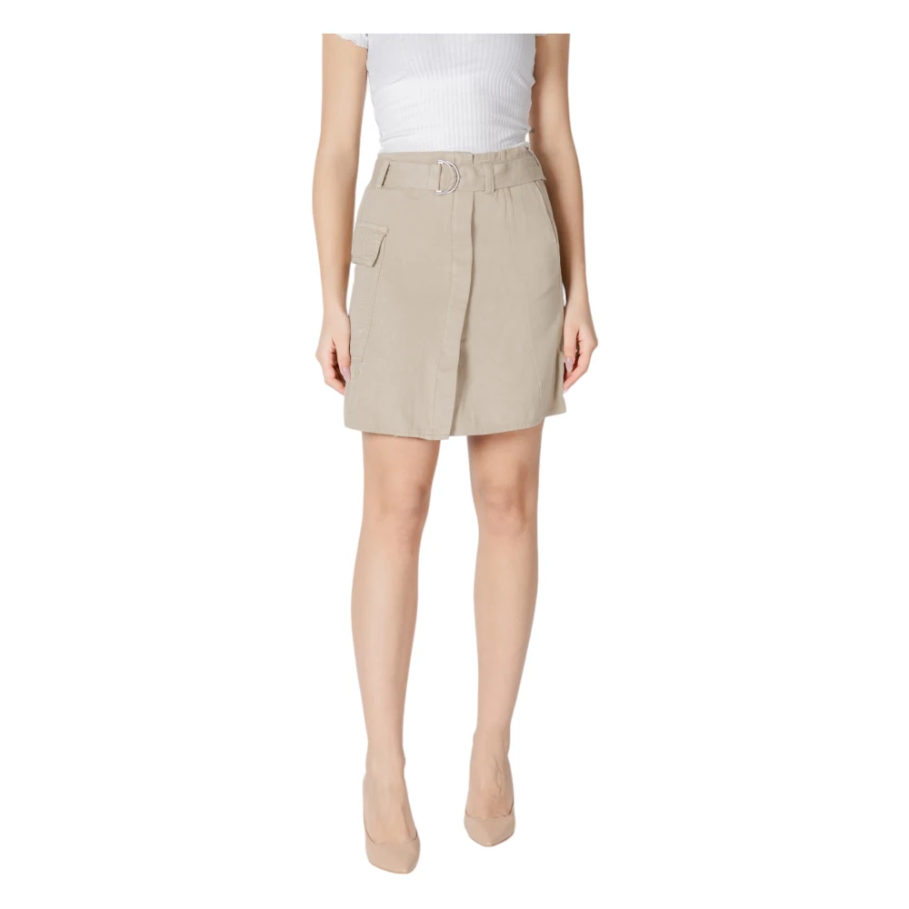 Vila Women's Beige Short Skirts,, Cotton Skirt With Pockets Small