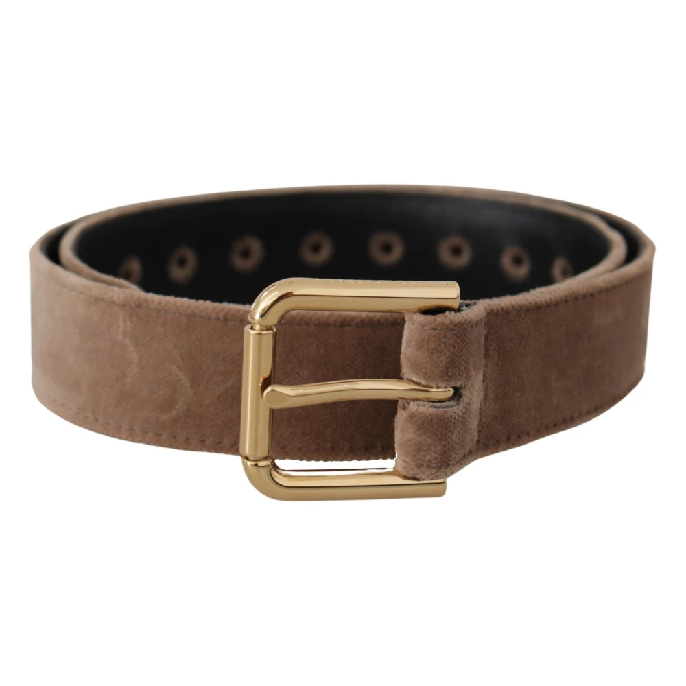 Dolce & Gabbana Men's Brown Belts, One Size, Velvet Logo Buckle Belt
