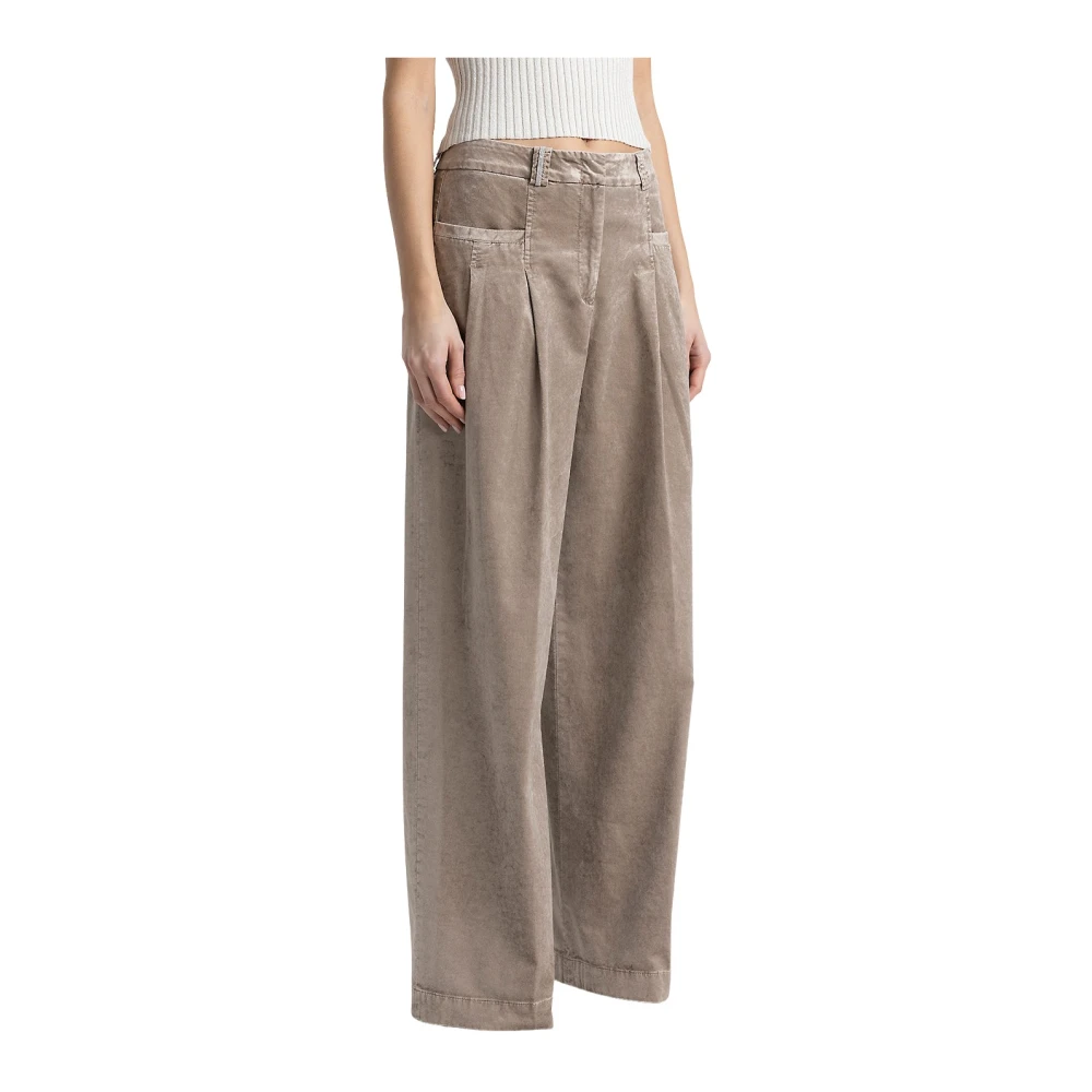 PESERICO Ribfluwelen geplooide palazzo broek Brown Dames