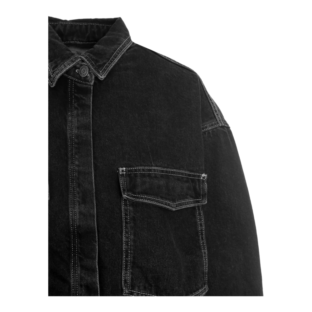 American vintage Denim Oversized Blouse met Zakken Gray Dames