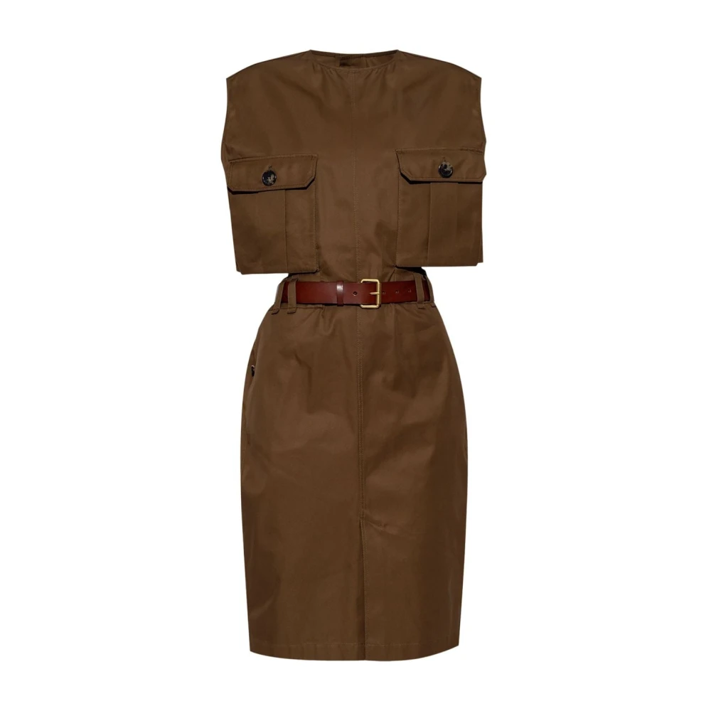 Saint Laurent Katoenen poplin jurk met cut-out details Brown Dames