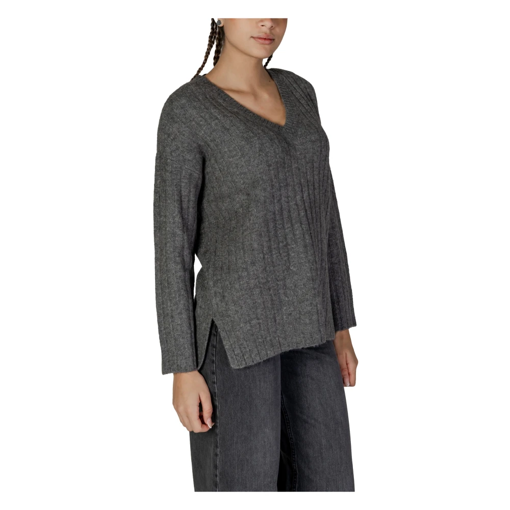 Vila Grijze V-hals Gebreide Trui Herfst Winter Gray Dames