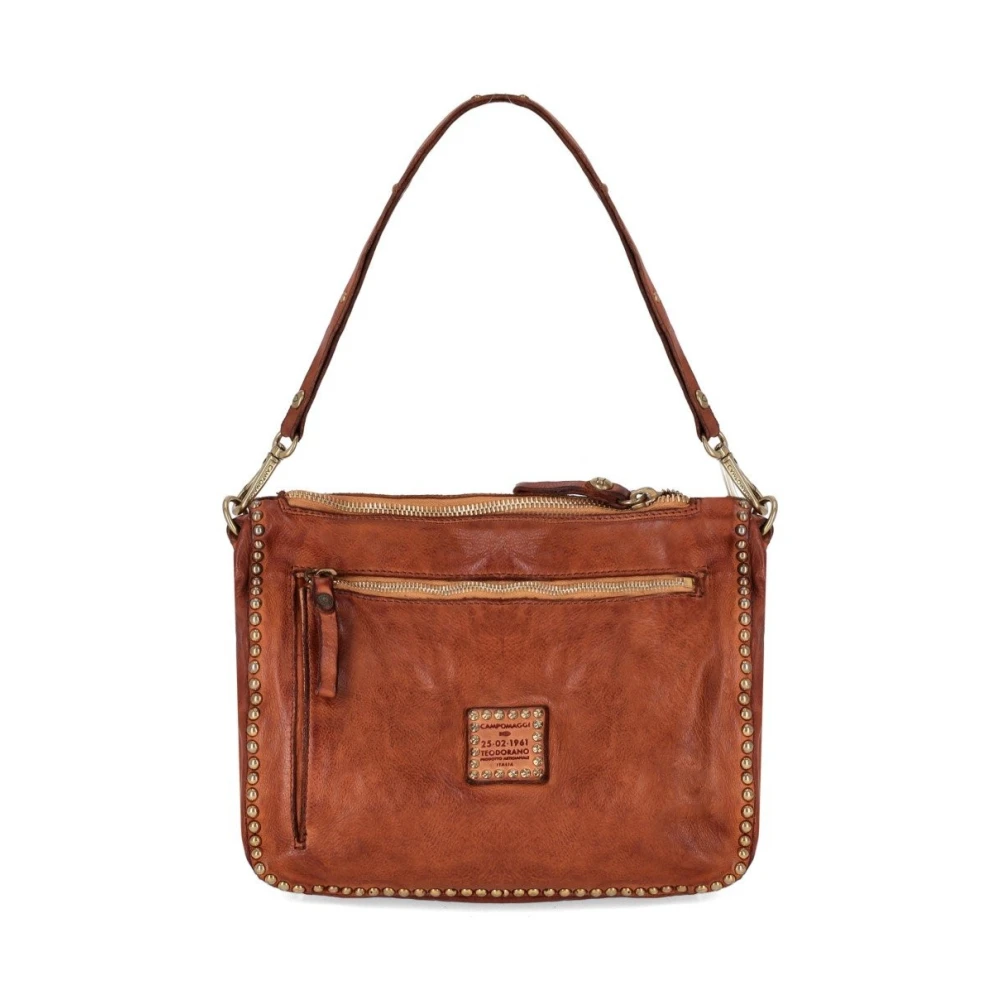 Campomaggi Cognac Leren Schoudertas met Studs Orange Dames