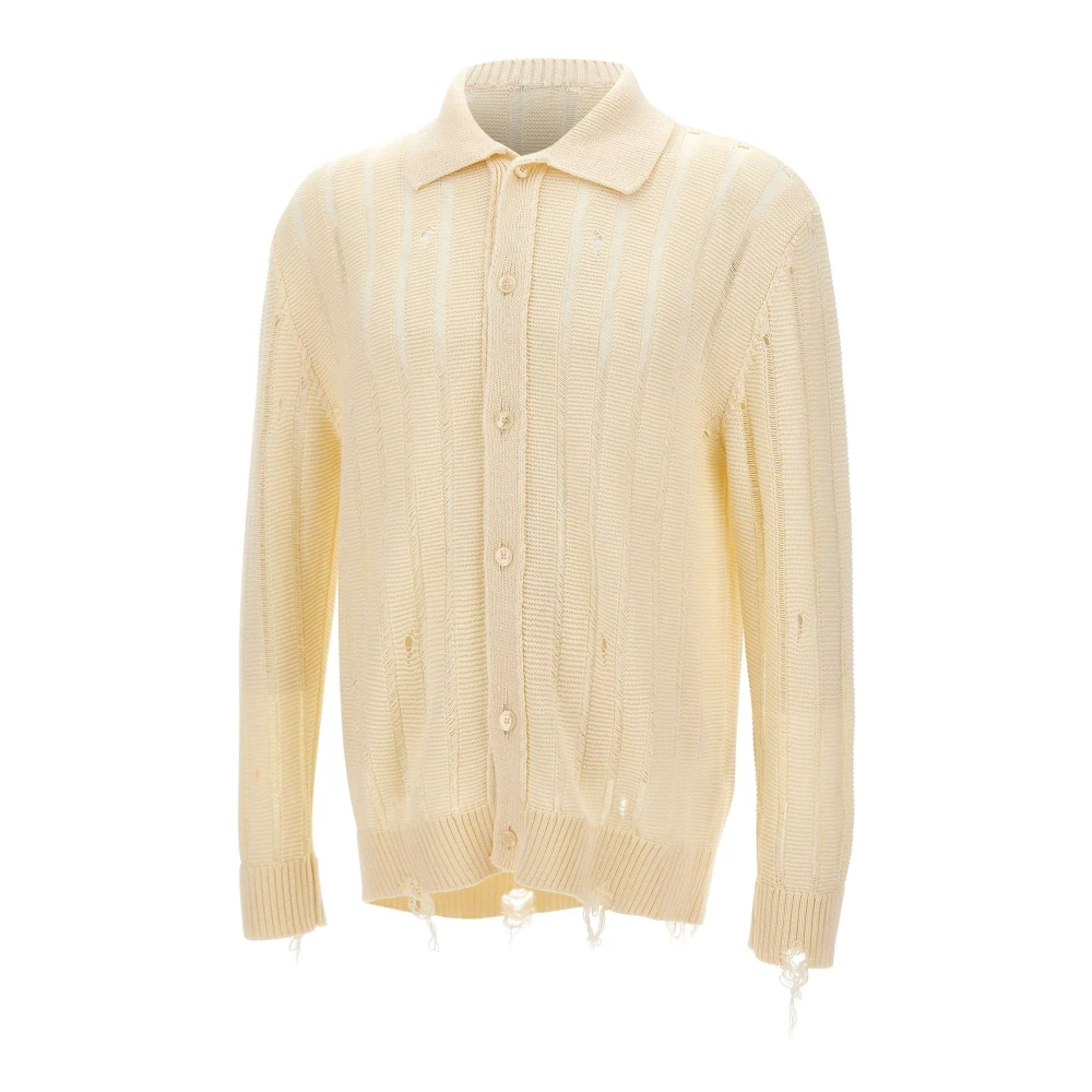 Laneus Men's White Drop-Stitch Cardigan