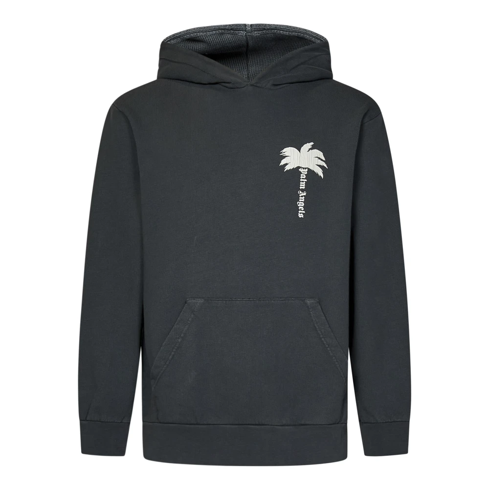 Palm Angels Grijze Sweater met Capuchon en Palmbladprint Gray Heren