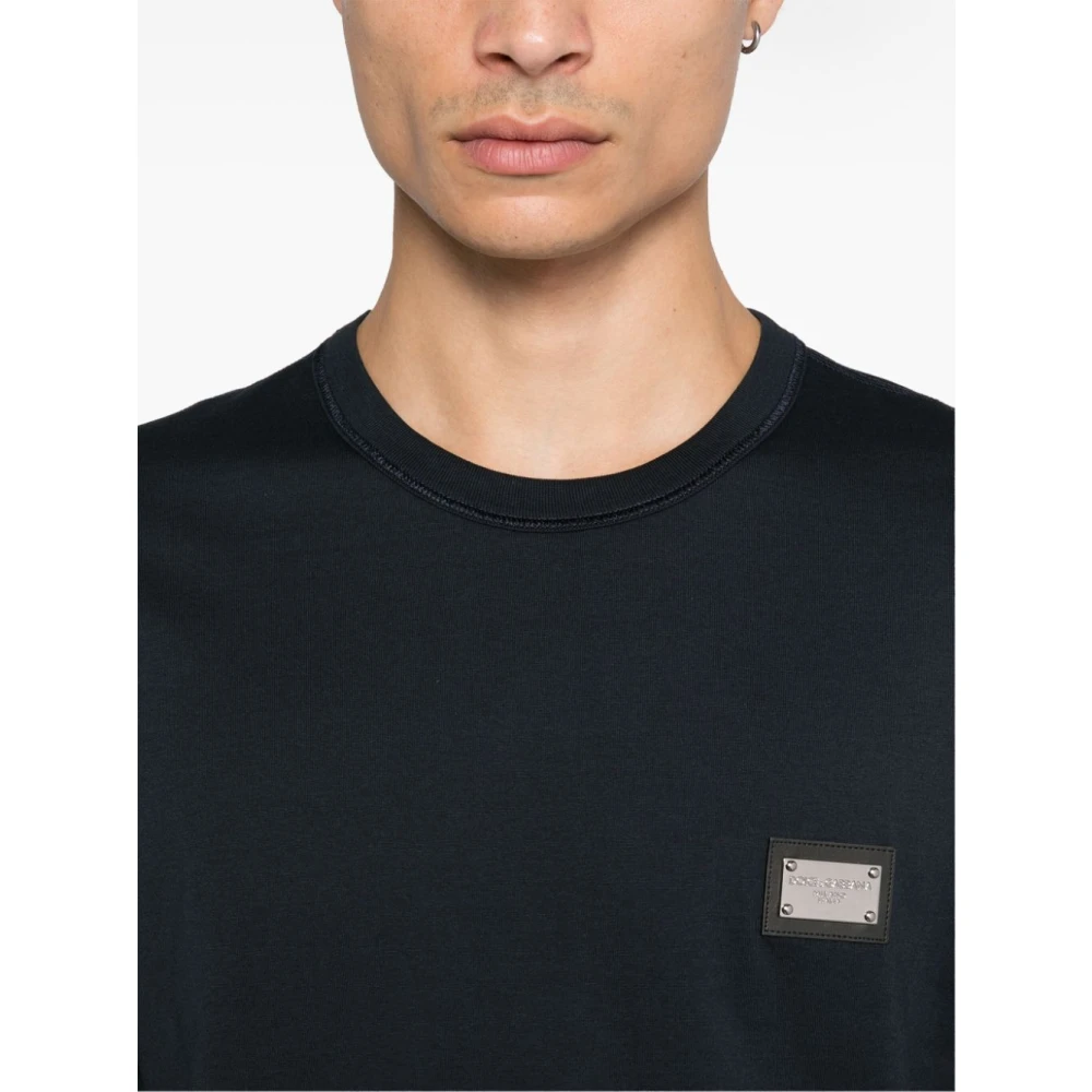 Dolce & Gabbana Blauw Geribbelde Ronde Hals Lange Mouw Shirt Blue Heren