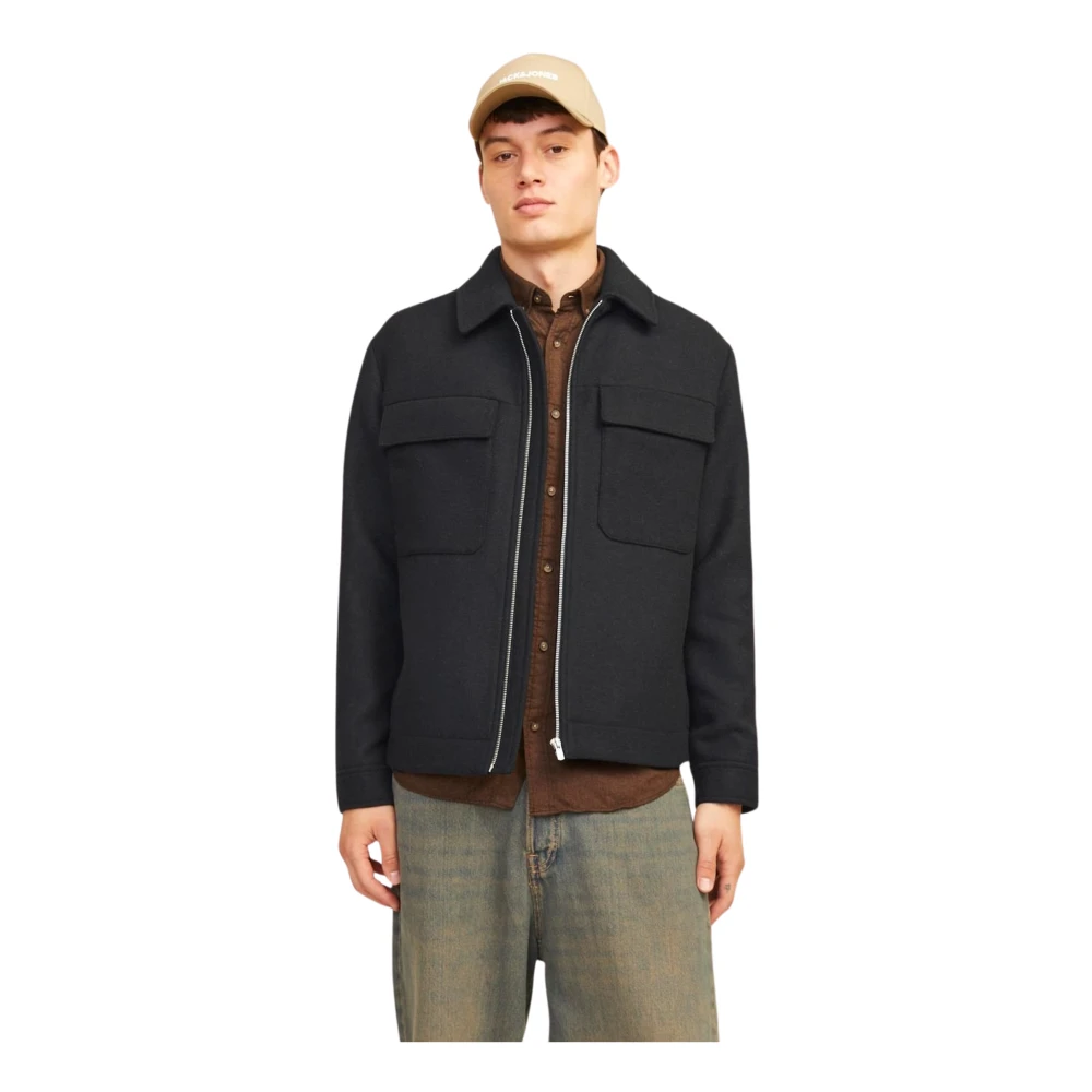 jack & jones Stijlvolle Hemdjacke met Functionele Details Black Heren