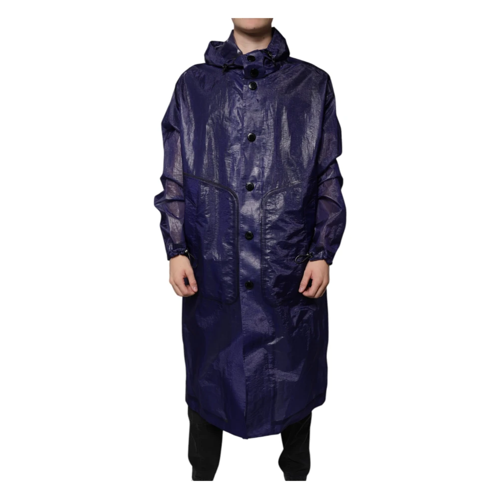 Dolce & Gabbana Men's Blue Hooded Raincoat Jacket - Rain Jackets - 2XL - Jackets
