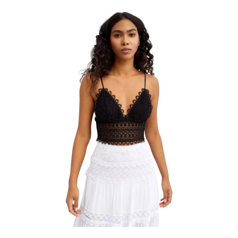 Charo Ruiz Ibiza Zwarte Kant Top Delia Black Dames